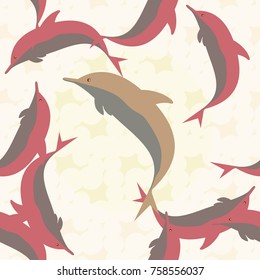Seamless texture with a flock of dolphins under water, illustration for background