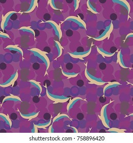 Seamless texture with a flock of dolphins under water, illustration for background