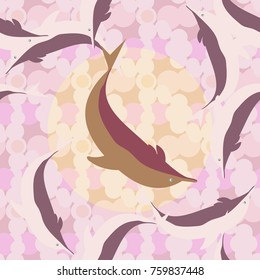 Seamless texture with a flock of dolphins under water, illustration for background