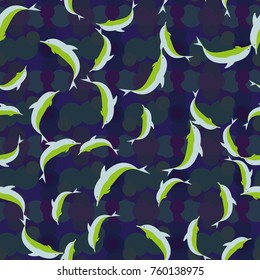 Seamless texture with a flock of dolphins under water, illustration for background