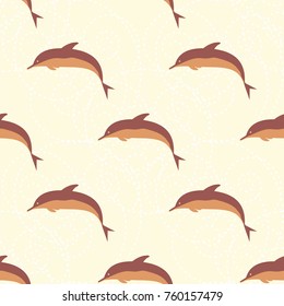 Seamless texture with a flock of dolphins under water, illustration for background
