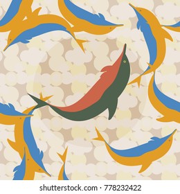 Seamless texture with a flock of dolphins under water, illustration for background