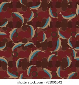 Seamless texture with a flock of dolphins under water, illustration for background