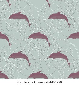 Seamless texture with a flock of dolphins under water, illustration for background