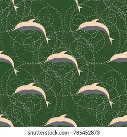 Seamless texture with a flock of dolphins under water, illustration for background