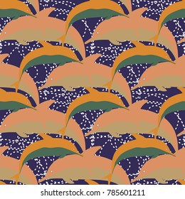 Seamless texture with a flock of dolphins under water, illustration for background