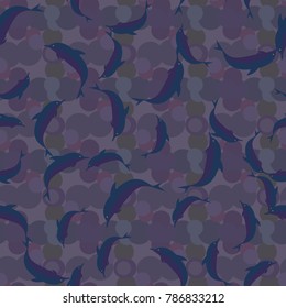 Seamless texture with a flock of dolphins under water, illustration for background