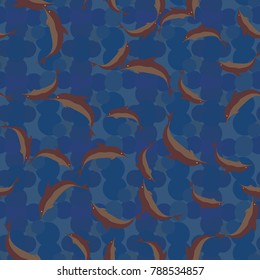 Seamless texture with a flock of dolphins under water, illustration for background