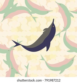 Seamless texture with a flock of dolphins under water, illustration for background