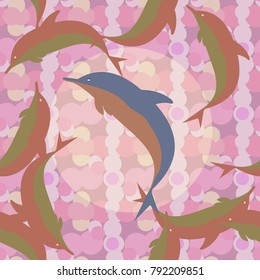 Seamless texture with a flock of dolphins under water, illustration for background