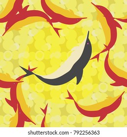 Seamless texture with a flock of dolphins under water, illustration for background