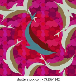Seamless texture with a flock of dolphins under water, illustration for background