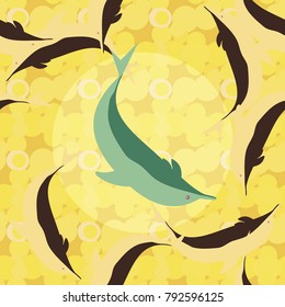 Seamless texture with a flock of dolphins under water, illustration for background