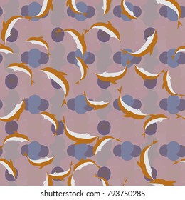 Seamless texture with a flock of dolphins under water, illustration for background