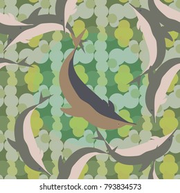 Seamless texture with a flock of dolphins under water, illustration for background