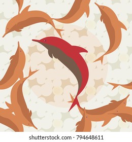 Seamless texture with a flock of dolphins under water, illustration for background