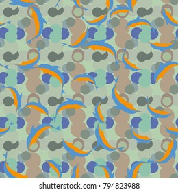 Seamless texture with a flock of dolphins under water, illustration for background