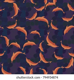 Seamless texture with a flock of dolphins under water, illustration for background