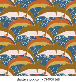 Seamless texture with a flock of dolphins under water, illustration for background