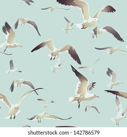 seamless texture with a flock of seagulls flying 2