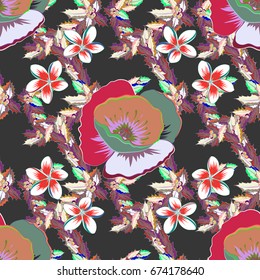 Seamless texture of floral ornament in green and blue colors. Optical illusion. Vector illustration good for the interior design, printing, web and textile design.