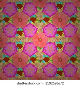 Seamless texture of floral ornament on a gray background. Optical illusion with poppy flowers. Vector illustration good for the interior design, printing, web and textile design.