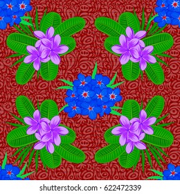 Seamless texture of floral ornament on a red background. Optical illusion with plumeria flowers. Vector illustration good for the interior design, printing, web and textile design.