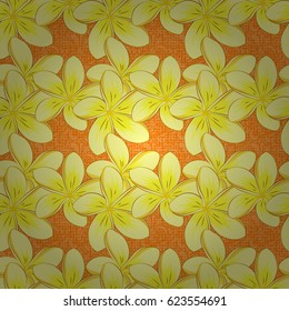 Seamless texture of floral ornament on a orange background. Optical illusion with plumeria flowers. Vector illustration good for the interior design, printing, web and textile design.