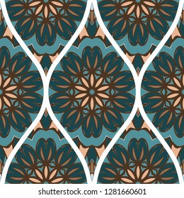 Seamless Texture Of Floral Ornament. Vector Illustration. For The Interior Design, Printing, Web And Textile