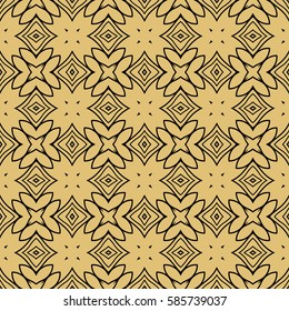 Seamless texture of floral ornament. Vector illustration. For interior design, printing, web and textile. gold, black color
