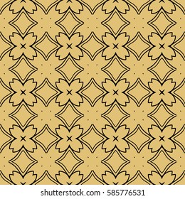 Seamless texture of floral ornament. Vector illustration. For interior design, printing, web and textile. gold, black color