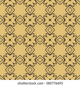 Seamless texture of floral ornament. Vector illustration. For interior design, printing, web and textile. gold, black color