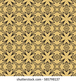 Seamless texture of floral ornament. Vector illustration. For interior design, printing, web and textile. gold, black color