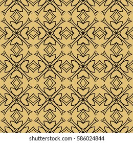 Seamless texture of floral ornament. Vector illustration. For interior design, printing, web and textile. gold, black color