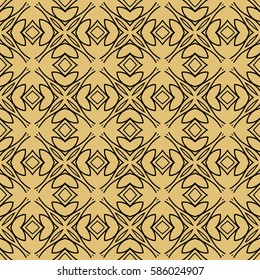 Seamless texture of floral ornament. Vector illustration. For interior design, printing, web and textile. gold, black color