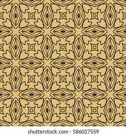 Seamless texture of floral ornament. Vector illustration. For interior design, printing, web and textile. gold, black color