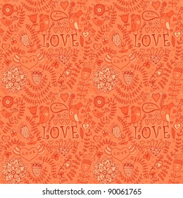 Seamless texture with flower, bird and butterfly. Endless floral