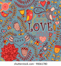 Seamless texture with flower, bird and butterfly. Endless floral