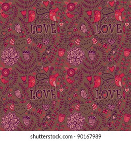 Seamless texture with flower, bird and butterfly. Endless floral