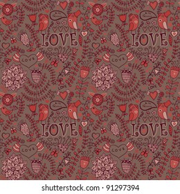 Seamless texture with flower, bird and butterfly. Endless floral