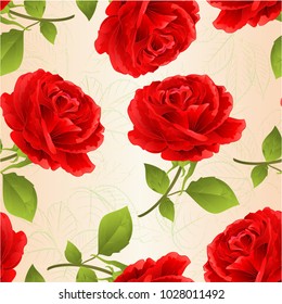 Seamless texture flower red rose on a nature background twig with leaves  vintage vector illustration editable hand draw