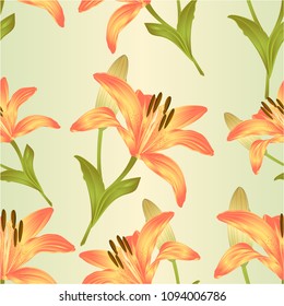 Seamless texture flower yellow  Lily with bud and leaves  vintage vector illustration editable hand drawn
