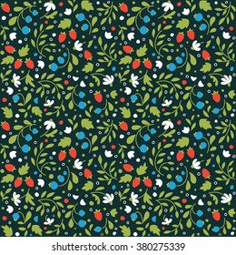 Seamless texture with flowers and berries. A vector.