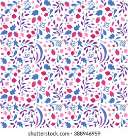 Seamless texture with flowers and berries. A vector.
