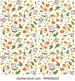 Seamless texture with flowers and berries. A vector.
