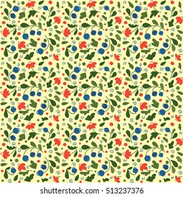 Seamless texture with flowers and berries. A vector.