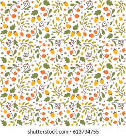 Seamless texture with flowers and berries. A vector.