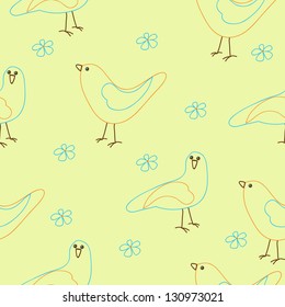 Seamless texture with flowers, birds .