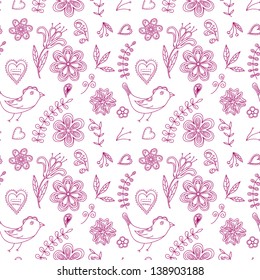 Seamless texture with flowers and birds
