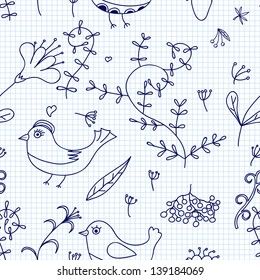Seamless texture with flowers and birds